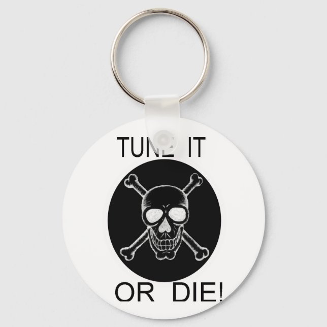 Tune It Or Die Circle Skull Keychain (Front)