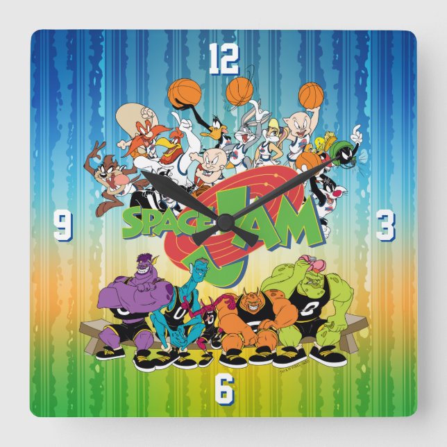 TUNE SQUAD™ Versus Monstars Square Wall Clock (Front)