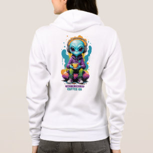 Tuned in Zoned out Coffee On Cute Alien Art Hoodie