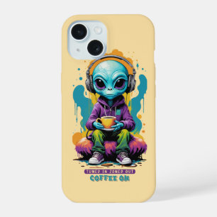 Tuned in Zoned out Coffee On Cute Alien Art iPhone 15 Case