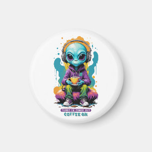 Tuned in Zoned out Coffee On   Cute Alien Art Magnet