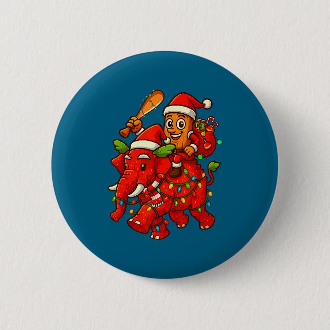 Tung Tung Sahur Riding Elephant Christmas Italian  Button (Front)