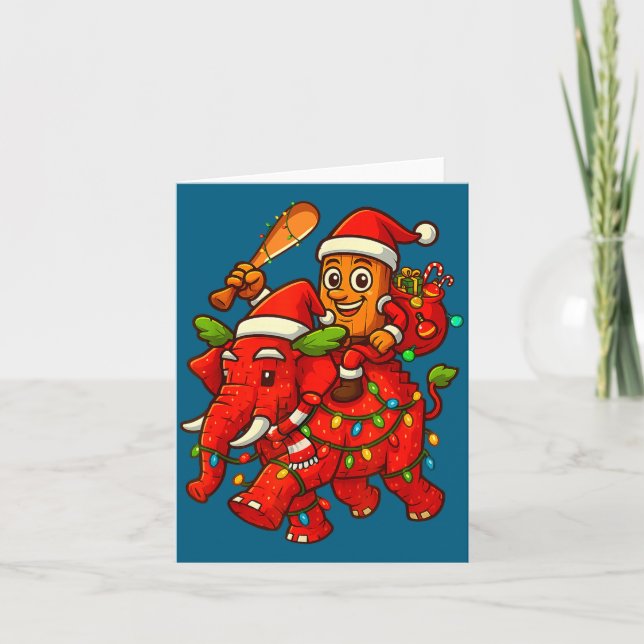 Tung Tung Sahur Riding Elephant Christmas Italian  Card (Front)