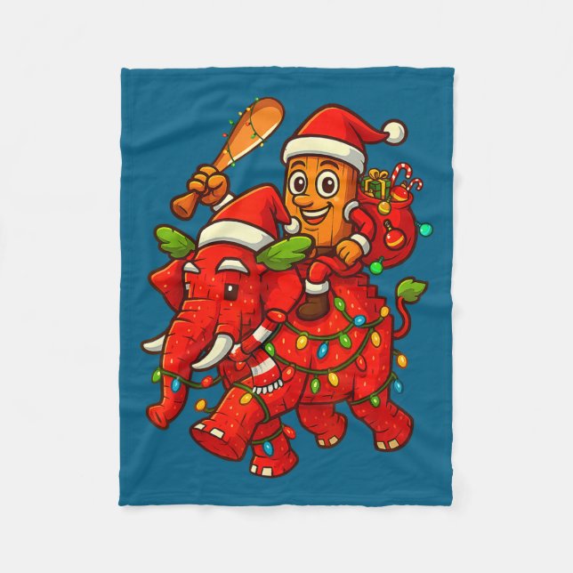 Tung Tung Sahur Riding Elephant Christmas Italian  Fleece Blanket (Front)
