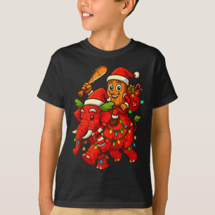 Tung Tung Sahur Riding Elephant Christmas Italian  T-Shirt