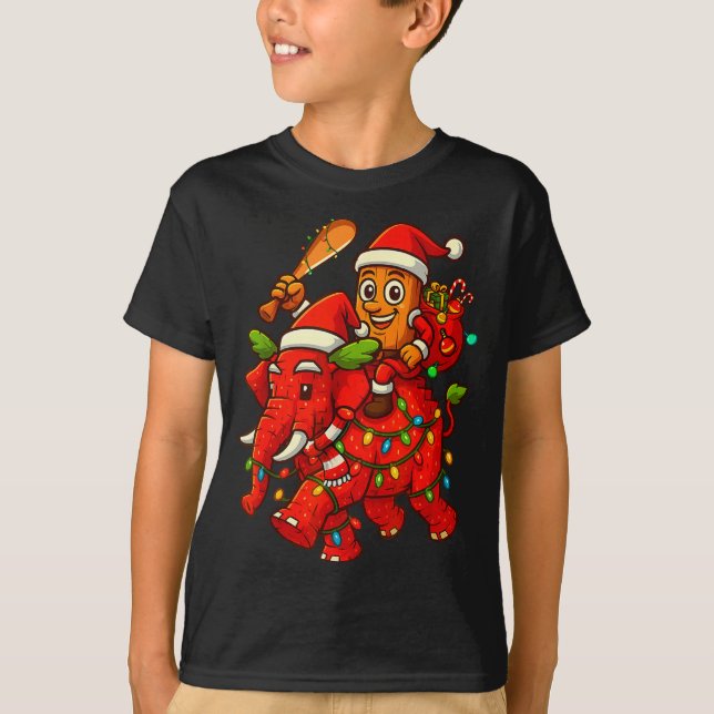Tung Tung Sahur Riding Elephant Christmas Italian  T-Shirt (Front)