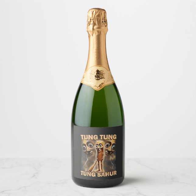 Tung tung tung sahur Brainrot Meme Sparkling Wine Label (Front)
