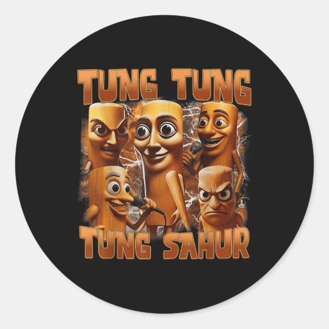 Tung Tung Tung Sahur Funny Italian Brainrot Meme B Classic Round Sticker (Front)