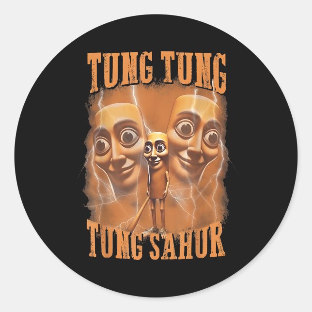Tung Tung Tung Sahur Funny Meme Brainrot Humor Gen Classic Round Sticker (Front)