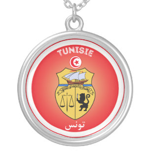 Tunisia Coat of Arms Patriotic Round Shape Silver Plated Necklace