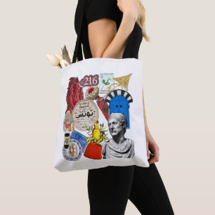 Tunisia Collage Sticker Design Tunisian Culture Tote Bag