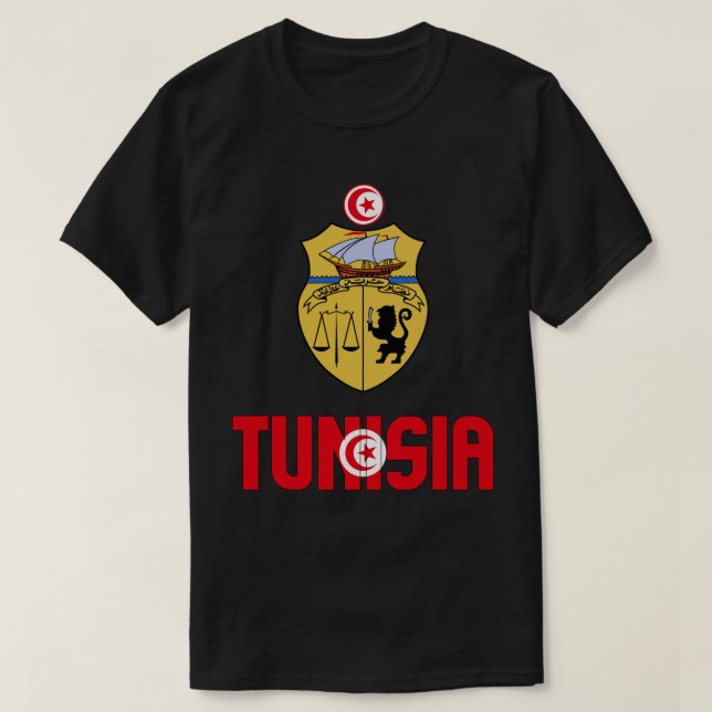 Tunisia Flag and Coat Of Arms Patriotic T-Shirt (Design Front)