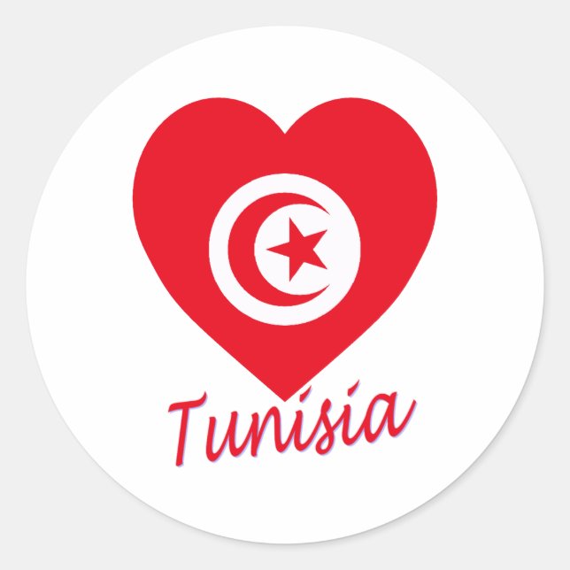Tunisia Flag Heart Classic Round Sticker (Front)