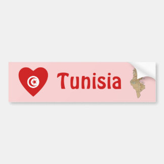 Tunisia Flag Heart + Map Bumper Sticker