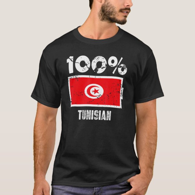 Tunisia Flag Support 100 Tunisian Battery Power T-Shirt (Front)