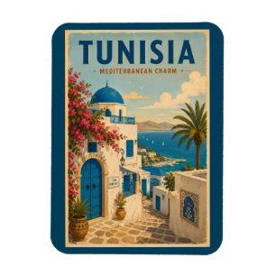 Tunisia Landscape Illustration Travel Art Vintage Magnet