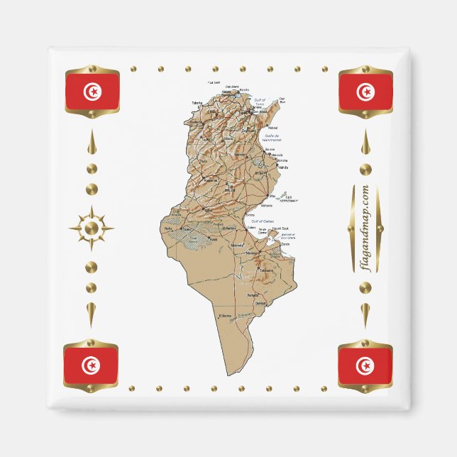 Tunisia Map + Flags Magnet (Front)