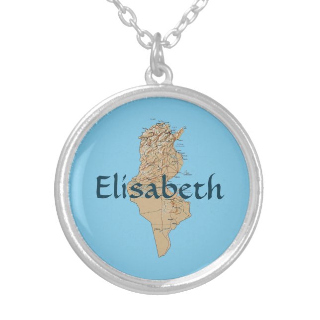 Tunisia Map + Name Necklace (Front)