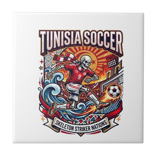 Tunisia Soccer Skeleton Striker Nations Premium Sp Ceramic Tile (Front)