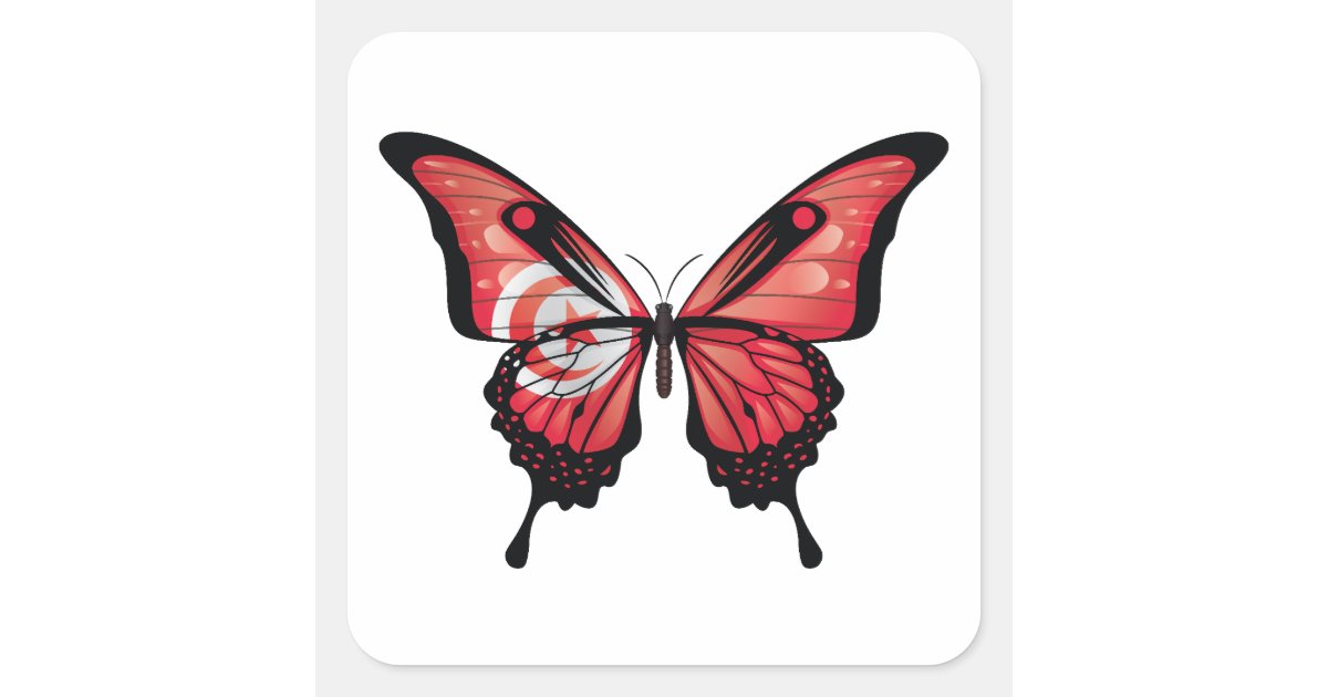 Tunisia Swallowtail Butterfly Flag Square Sticker | Zazzle