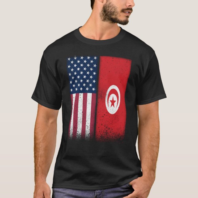 Tunisian Flag USA And Tunisia Flags Proud Tunisia T-Shirt (Front)