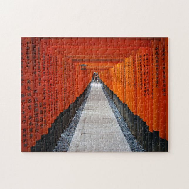 Tunnel of red shrine gates at Fushimi Inari, Kyoto Jigsaw Puzzle (Horizontal)