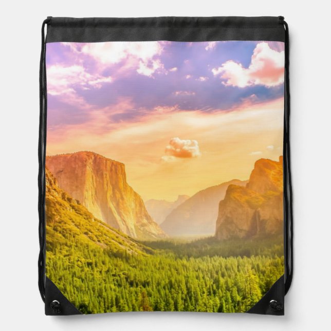 Tunnel View of Yosemite National Park Drawstring Bag (Front)