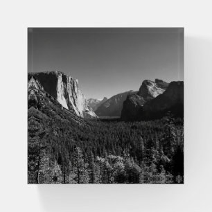 Tunnel View Yosemite Valley Black and White Photo Paperweight