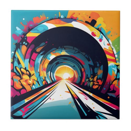 Tunnel With Graffiti Art Ceramic Tile