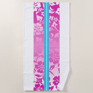 Tunnels Beach Hawaiian Hibiscus Surfboard Pink Beach Towel