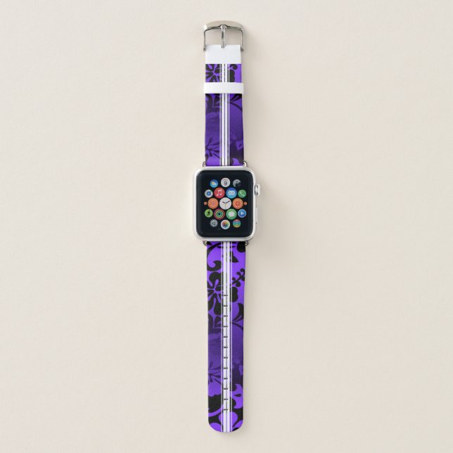 Tunnels Beach Hawaiian Hibiscus Surfboard Purple Apple Watch Band (Front)