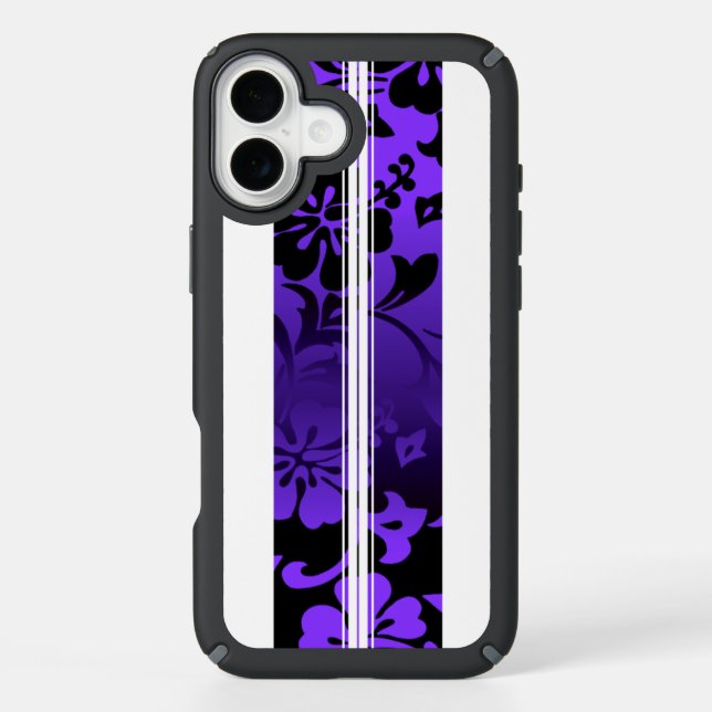 Tunnels Beach Hawaiian Hibiscus Surfboard Purple Speck iPhone Case (Front)