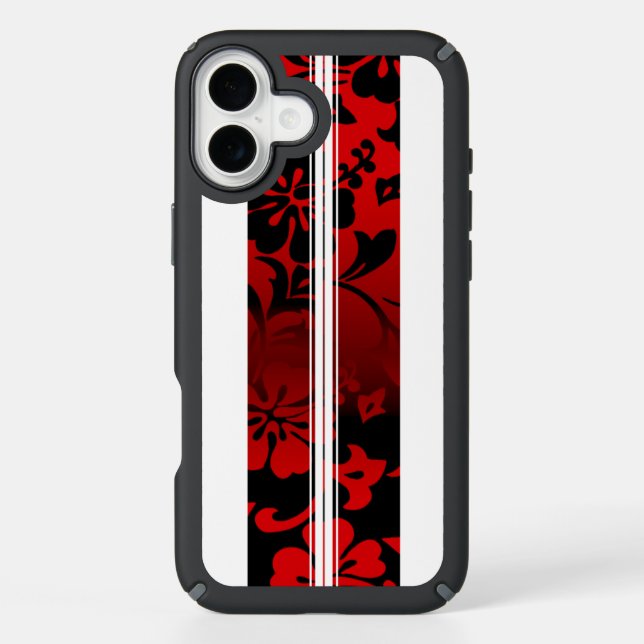 Tunnels Beach Hawaiian Hibiscus Surfboard Red Speck iPhone Case (Front)