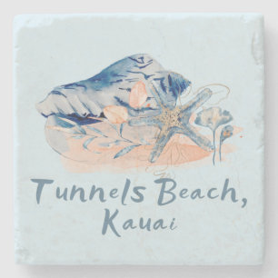 Tunnels Beach Kauai Seashells Stone Coaster
