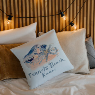 Tunnels Beach Kauai Seashells Throw Pillow