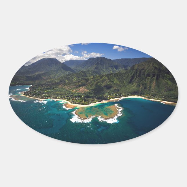 Tunnels Reef on the Hawaiian Island of Kauai Oval Sticker (Front)