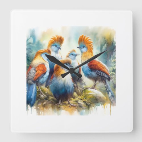 Tunqui Birds Harmony 040624AREF107 _ Watercolor Square Wall Clock