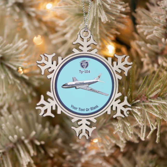 Tupolev (Туполев) Tu-104 Airliner Snowflake Pewter Christmas Ornament (Tree)