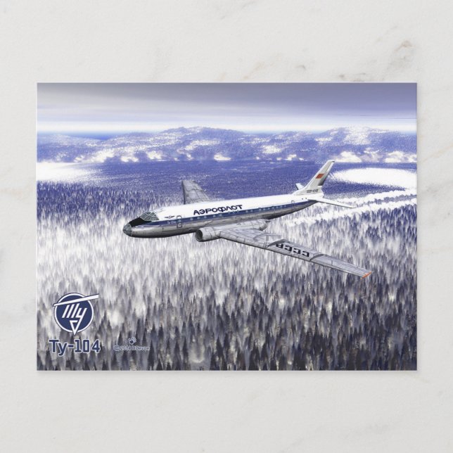 Tupolev (Туполев) Tu-104 Over Siberia Postcard (Front)