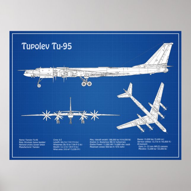 Tupolev Tu-95 - Airplane Blueprint Plans ABD Poster (Front)