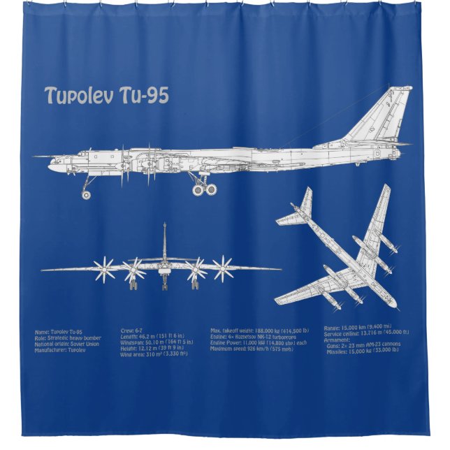 Tupolev Tu-95 - Airplane Blueprint Plans ABD Shower Curtain (Front)
