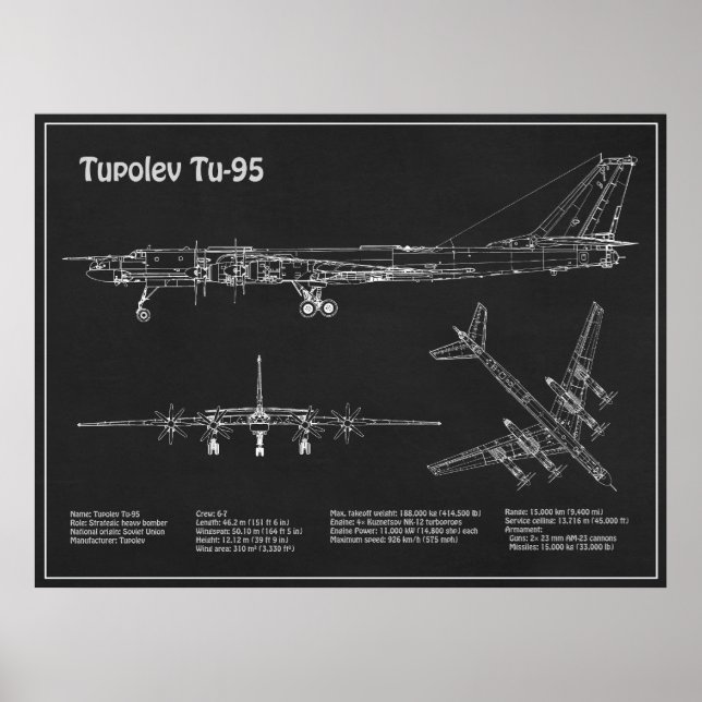 Tupolev Tu-95 - Airplane Blueprint Plans PD Poster (Front)