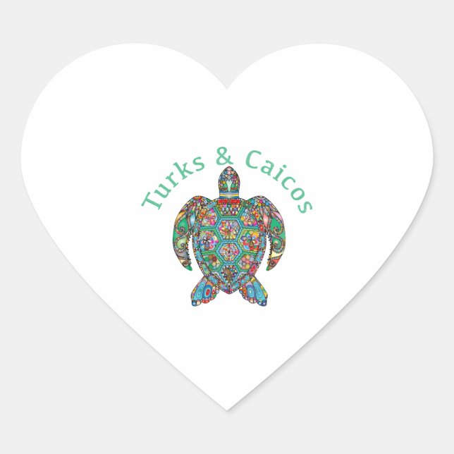 Tur Caicos Tribal Turtle Heart Sticker (Front)