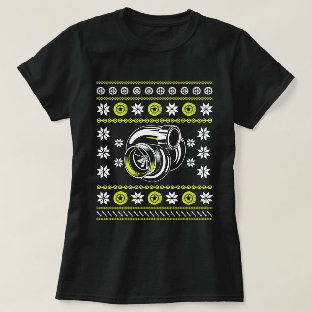 Turbo Car Mechanic Matching Ugly Christmas Racing  T-Shirt (Design Front)