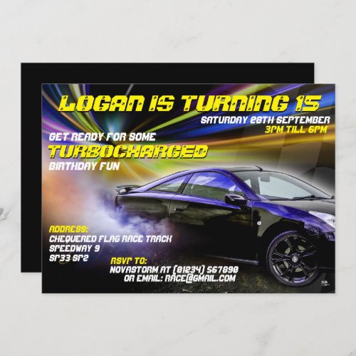 Turbocharged Street Racing Party Invitations 