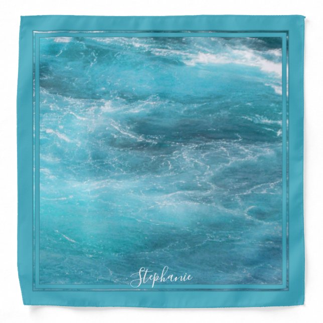 Turbulent Turquoise Water Caribbean Ocean Wake Bandana (Front)