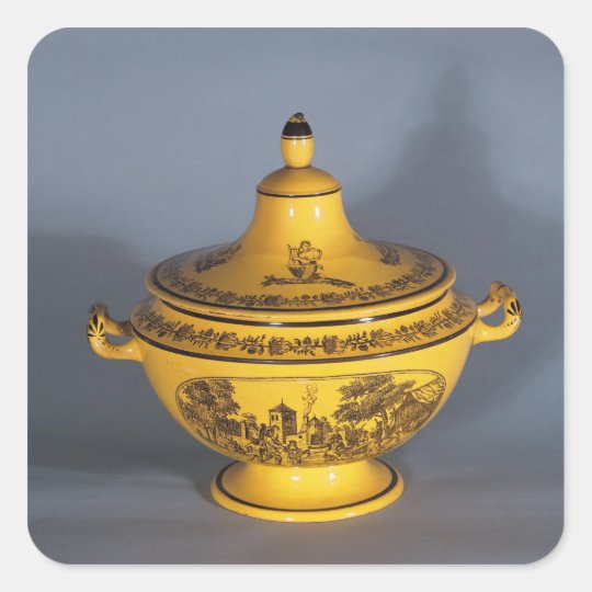 Tureen with black print design, c.1820 square sticker
