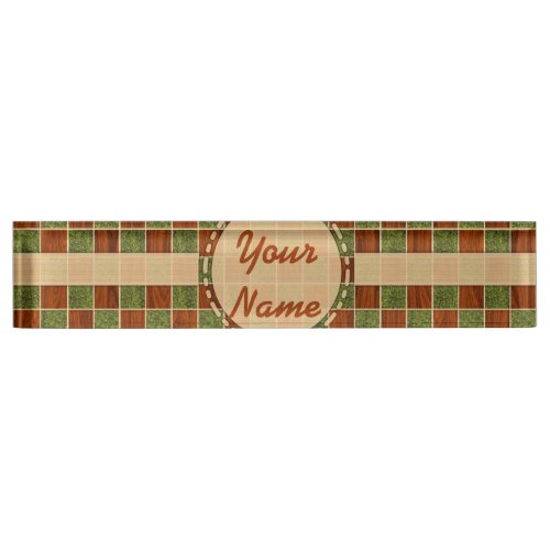 Turf and Wood Checks Desk Name Plate