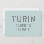 Turin Italy Latitude and Longitude Coordinates  Card
