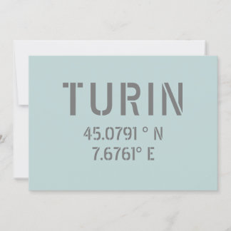 Turin Italy Latitude and Longitude Coordinates Card